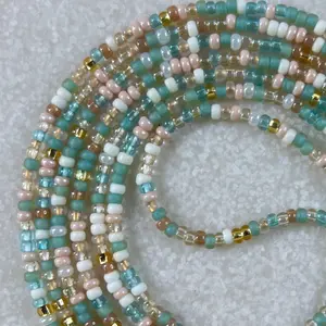 COCONUT WATER - Tie On Waist Beads - 45 to 60 inches Waistbeads - Beige Sage Green Waistbeads - Fall Waistbeads - Beaded Fashion Body Jewelry - Made By Venus Waistbeads