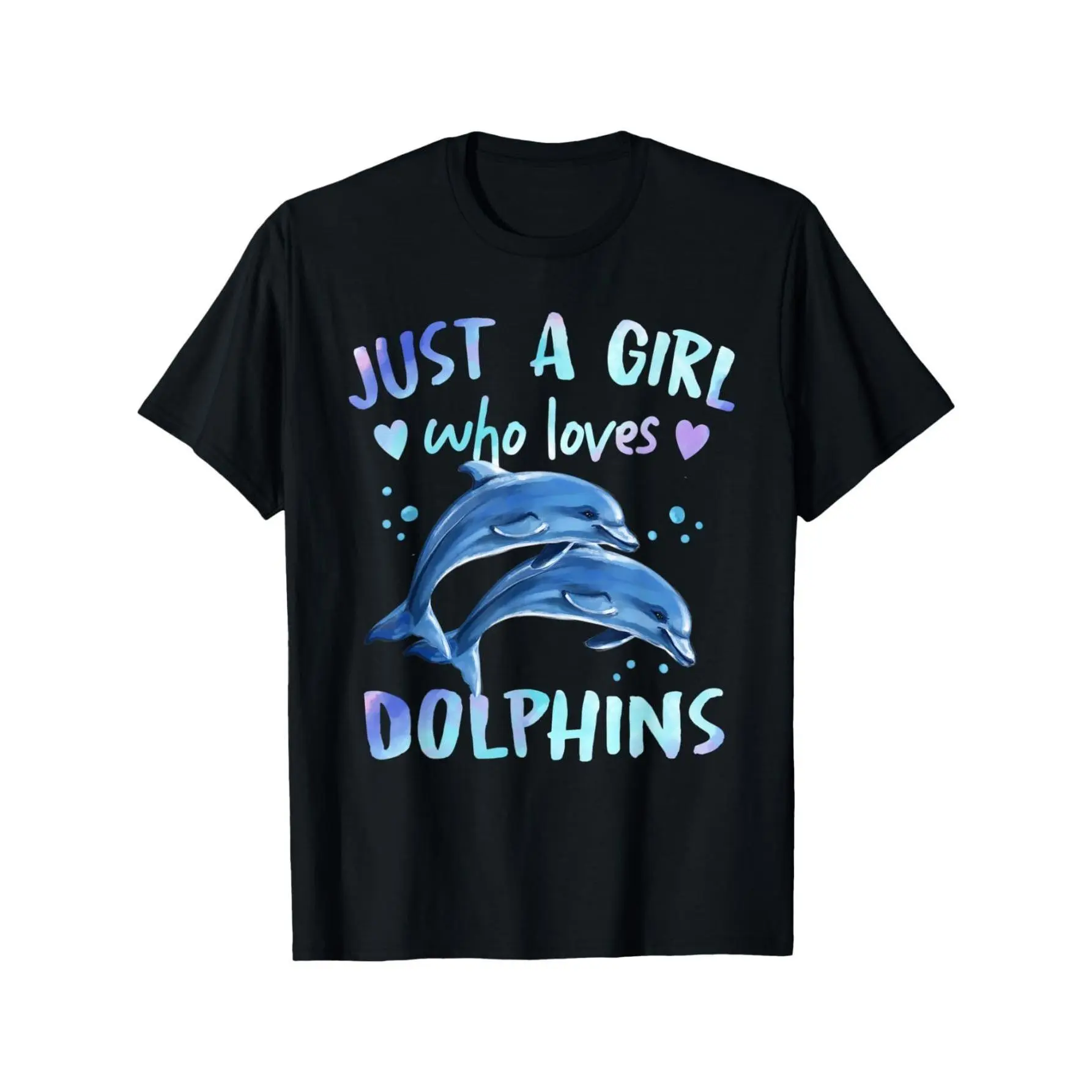 Women's Casual Short-Sleeve Dolphin Print T-Shirt - Black Soft Cotton Loose Round Neck Streetwear Tee, Vibrant Graphic Comfortable Fitness Top, Machine Washable