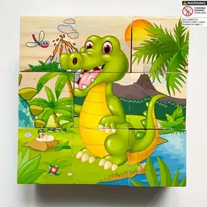 Six-Sided Wooden Cube Puzzle Blocks, Wooden Jigsaw Puzzle, For Children, Wooden Puzzle Set 9 Cube Blocks With An Ocean World Animal Theme, Educational Toy, Enhance Concentration, Logical Thinking, Ideal Holiday Gift Or Back-To-School Basket