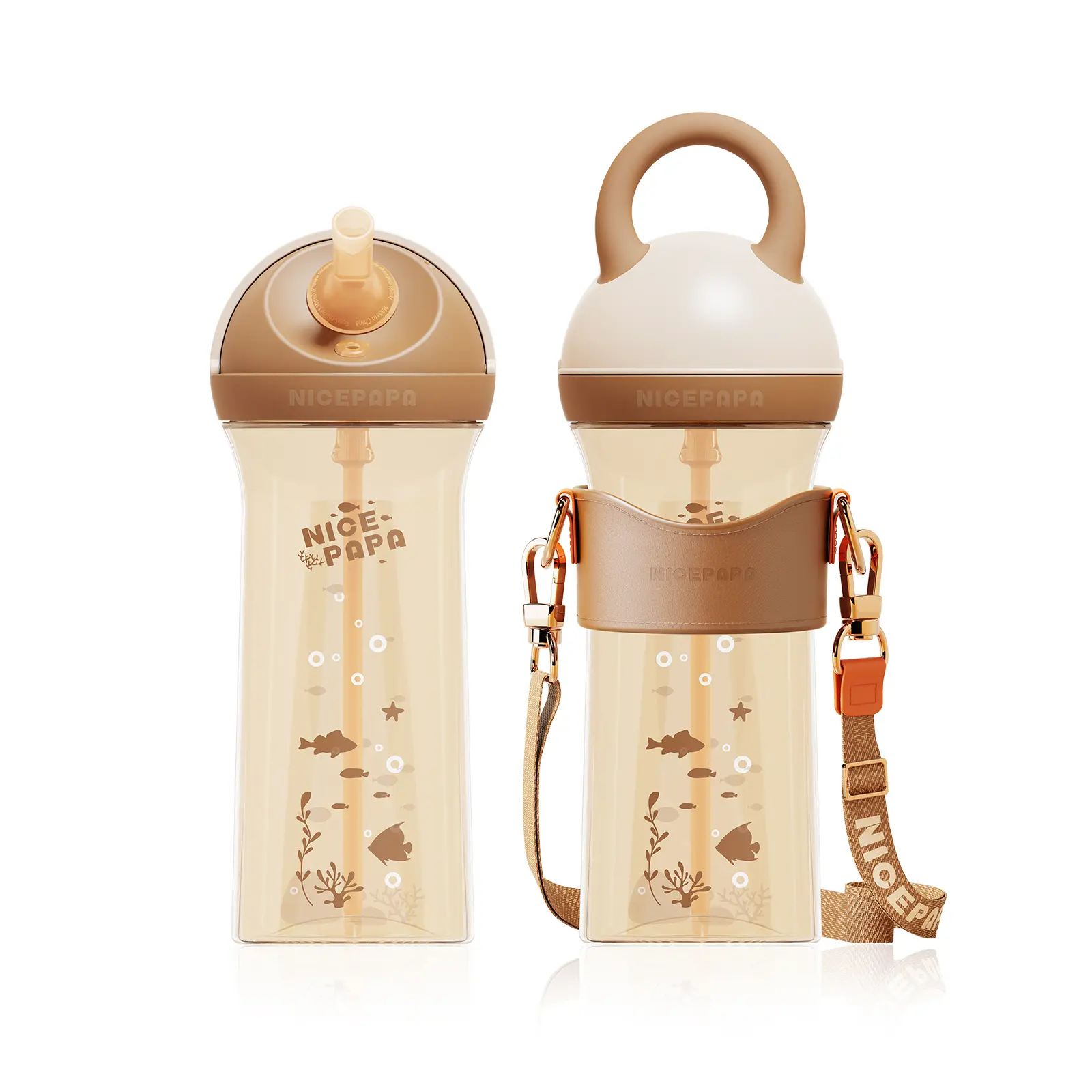 NICE PAPA Unisex PPSU Baby Water Bottle (14 oz) for 12+ Months, BPA-Free, Travel-Friendly, Sliding Lid, Bite-Proof Mouthpiece, Silicone Straw, 3 Carry Options