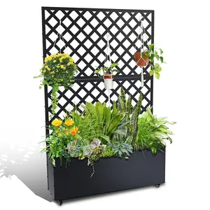 Garvee Raised Garden Bed with Trellis, Metal Planter Box with wheels, 73” Elevated Lattice Planter for Climbing Plants