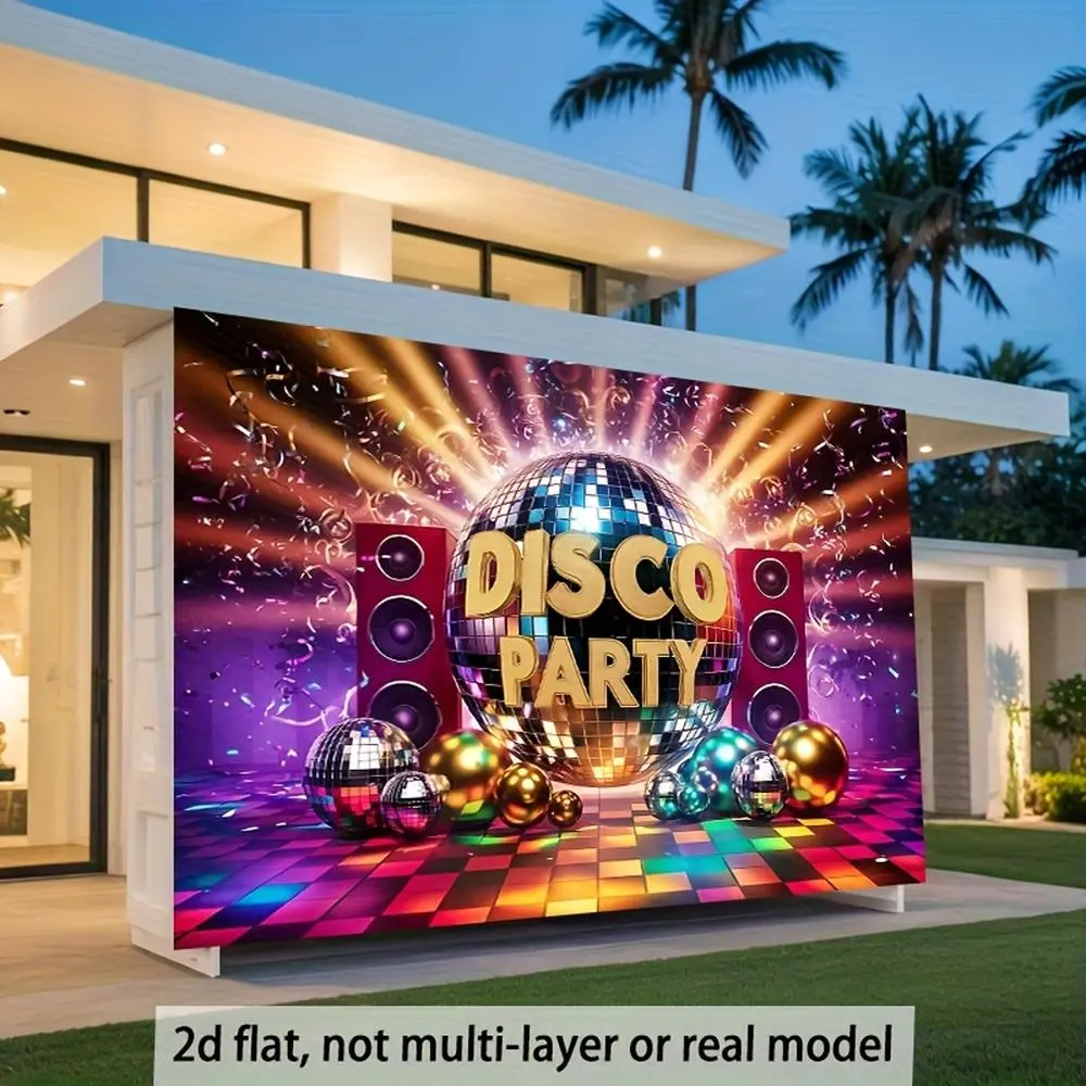 1PC Reusable Polyester 2D Flat Disco Party Wall Hanging Backdrop Banner, Retro 70s Party Decoration Supplies, Multi-Size Photo Background Cloth for Birthday & Dance Event Decor/Stage Props, Banners, Photo Booth, Flat Fabric