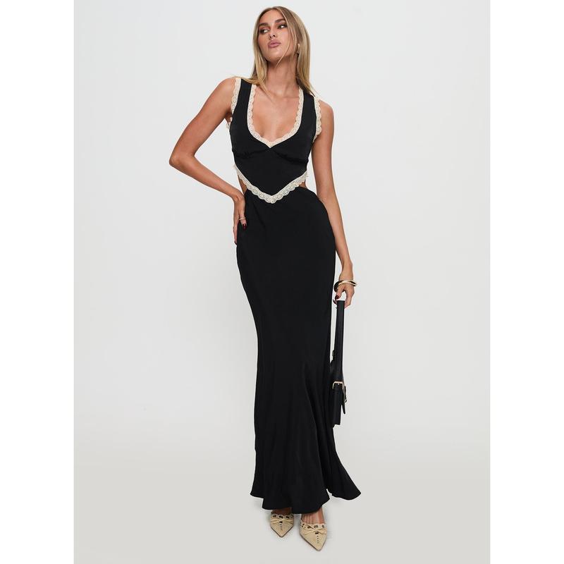 Keila Lace Trim Maxi Dress Black / Cream