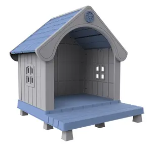 Dog House Resin Dog Kennel with Cute Elegant Design & Extended Elevated Floor, Dog Houses for Large Dogs Outside Weatherproof for Indoor & Outdoor Use