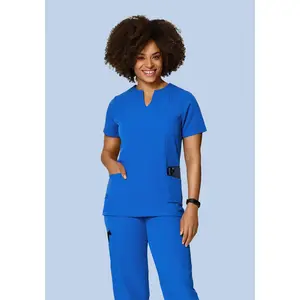 5 Pocket Notch Neck Top Royal Blue