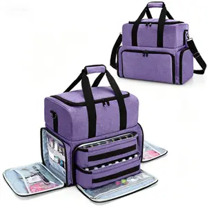 Nail Polish Organizer Holds 80 Bottles (15ml - 0.5 fl.oz) and a UV Nail Lamp, Nail Polish Case with 2 Removable Pouches and Manicure Tools Storage Sections (Patented), Purple