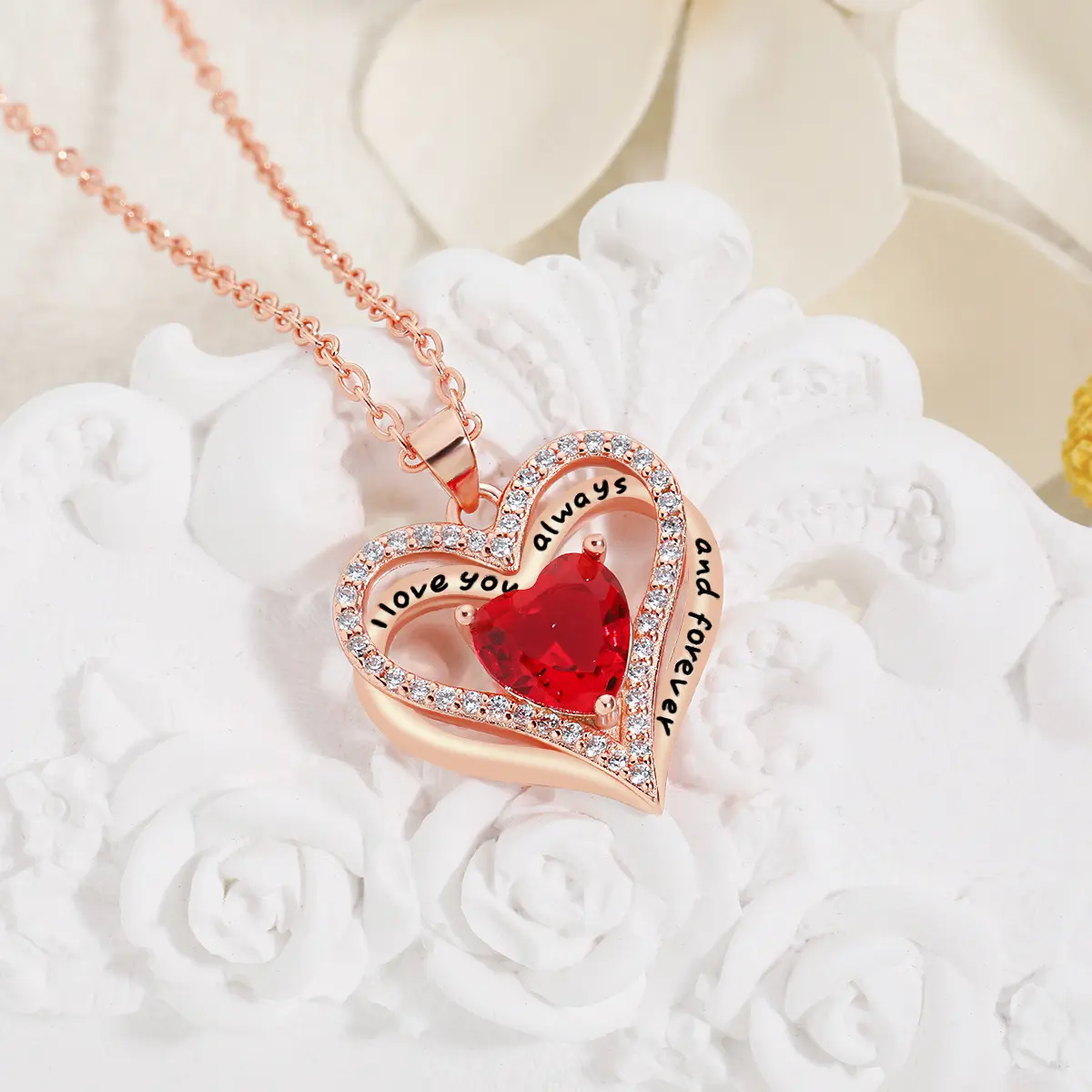 Rose gold red diamond necklace