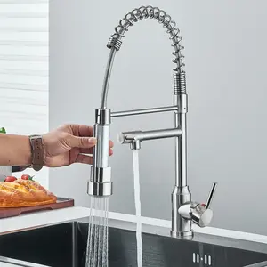 Brushed Nickel Kitchen Faucet, (Swiveling)- Pull-Down Sprayer, Single-Handle Kitchen Sink Faucet, Mixer Faucet, Countertop-Mounted, Modern Style
