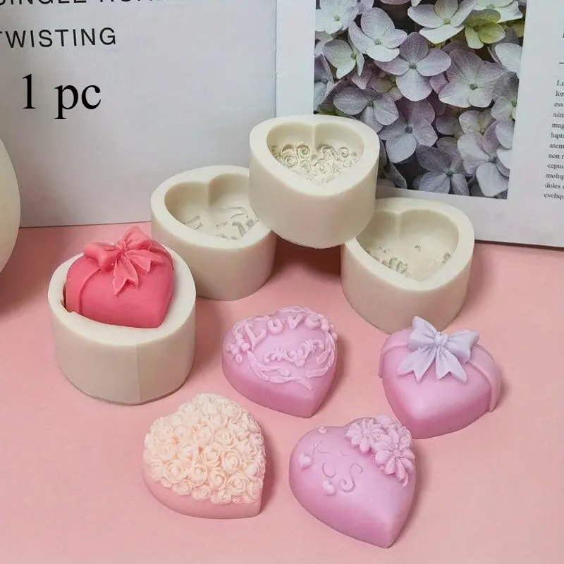 Silicone Soap Mold Love Heart Rose Mold Candle Polymer Clay Mold Handicraft DIY Soap Base Mold Gift for Girl Heart Shaped Silicone Mold, Soap Making Molds