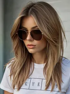 20 Inch Curly Synthetic Material Wigs with Bangs, Natural Straight Hair, Natural Looking Wig, Breathable Full Headset, Perfect for Music Festivals, All Seasons Wear, Synthetic Fiber Wigs