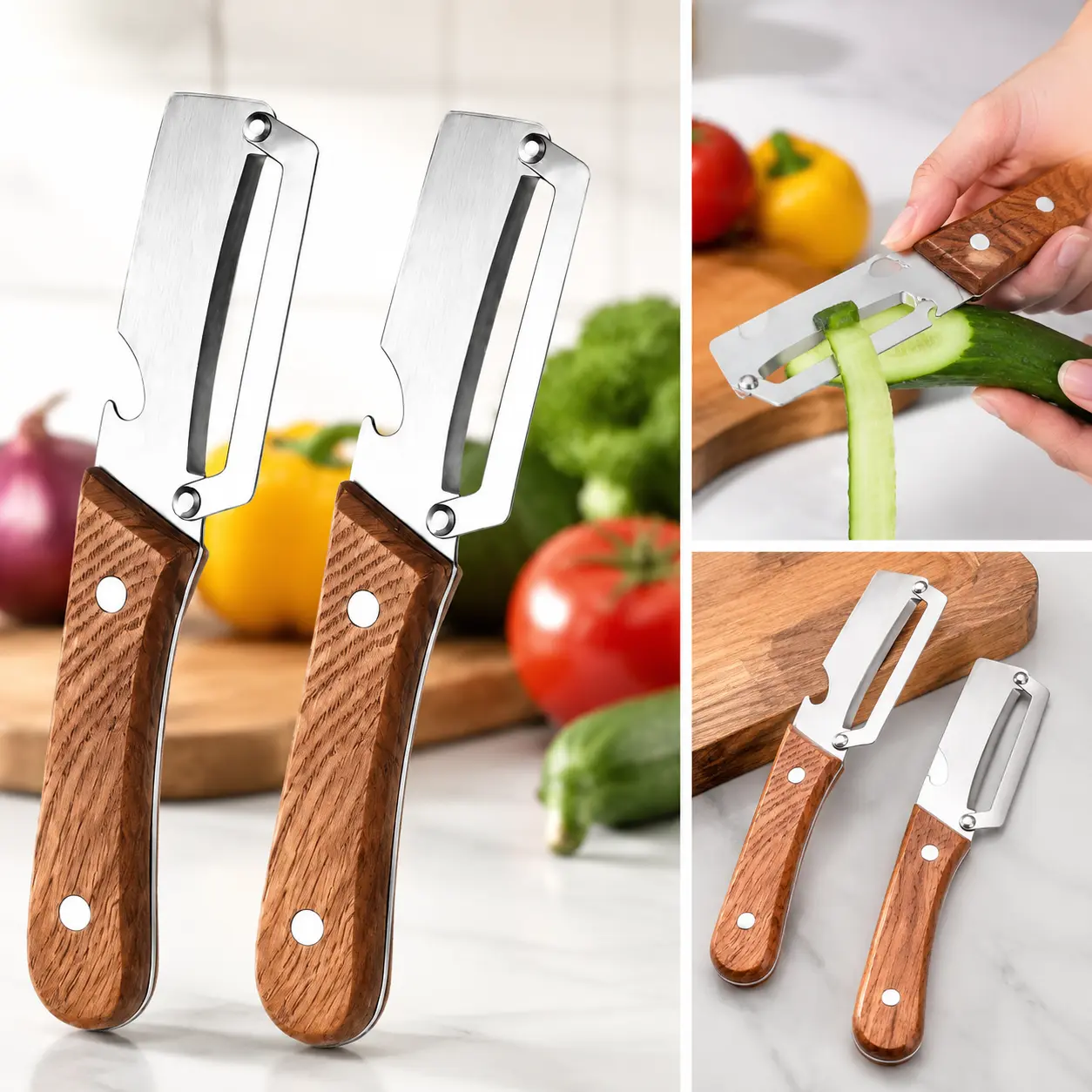 2-piece household stainless steel peeler/peeler, slicer, premium vegetable peeler, multifunctional fruit peeler with wooden handle, and kitchen tool. Keep this peeler at home to save at least half of your cooking time