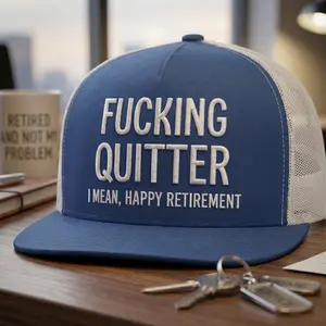 Fking Quitter. I Mean, Happy Retirement Embroidered Hat, Funny Embroidered Hat, Introvert Hat, Sarcastic Hat, Dad Hat, Unisex Baseball Cap, Adjustable Cap, Funny Quote Hat, Anti Social Hat, Humor Gift, Casual Hat, Streetwear Cap