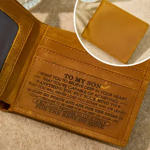 Engraved Wallet for Son - Leather Wallet with Unique Engravings Son's Personalized Birthday Gift Back to School Supplies