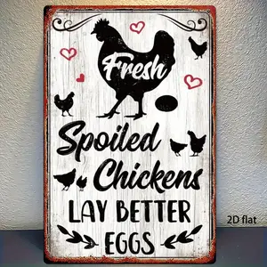 Vintage Farmhouse Metal Wall Decoration Sign - 1pc 2D Flat Country Chicken & Eggs Plaque with "Spoiled Chickens Lay Better Eggs" Phrase, Rustic Antique Look, Pre-Drilled Holes for Easy Hanging, 8x12in (20x30cm) - Kitchen, Farm Decor, Home Supplies Gift