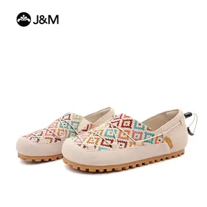 JOY&Mario Women's Soft Sole Slip-On Shoes, Casual Round Toe Walking Shoes with Lightweight Cushion, Non-Slip Low Top, Geometric Design, Breathable Comfort Footwear for Summer