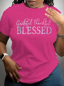 Plus Size Letter Print Round Neck Tee, Fashion Casual Crew Neck Short Sleeve T-shirt, Casual Comfy Top for Daily Outdoor Wear, Women Plus Clothing for All Seasons