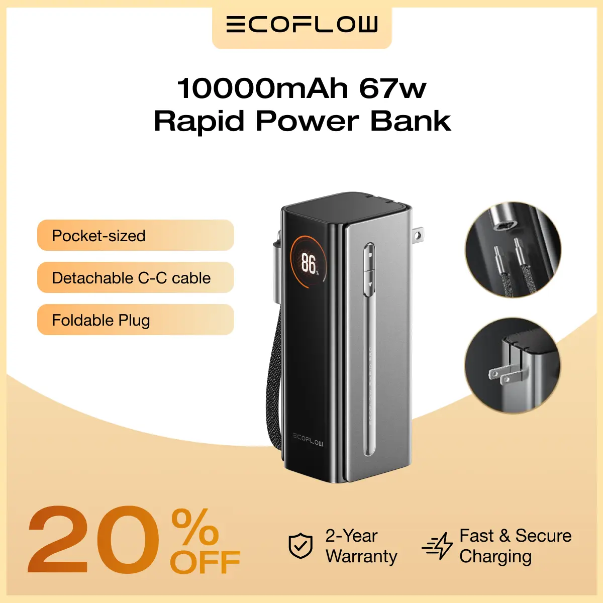 EcoFlow Rapid Pro 3-in-1 Portable EDC Power Bank - 10,000mAh