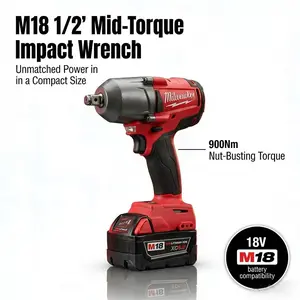 Milwaukee M18 FMTIWF12 Cordless 1/2" Impact Wrench Kit with 18V Battery and Charger, 900Nm Nut-Busting Torque Brushless Power Tool, 3-Mode Variable Speed Drive Control for M22 Bolt Fastening and Professional Automotive Repair