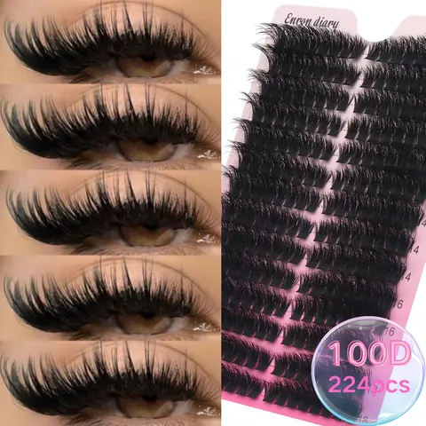 【Black Friday】224 PCS High Capacity Individual D Curl 100D Mixed Styles Lash Clusters, Segmented Eyelash Book Packaging, Long-Lasting Wispy Curling Fake Lashes, Fluffy False Eyelashes, Ideal for Different Eye Makeup Looks, for Enlarging Eyes