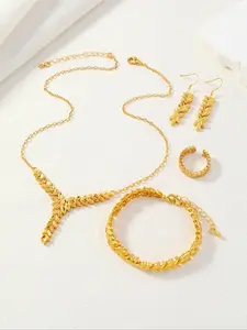 Leaf Design Jewelry Set, Matching Jewelry Set, Elegant Necklace / Bracelet / Earrings / Ring for Party, Daily Clothing Decor, Trendy All-match & Exquisite Jewelry for Birthday Gift, Maximalist Jewelry