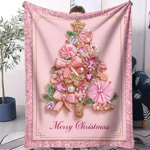 Pink Christmas tree gingerbread jewelry pattern, suitable as a Christmas gift, soft, warm and lightweight plush throw blanket, suitable for bed, sofa, car, room decoration
