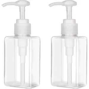 2 Pack Refillable Flat Square Plastic Lotion Dispenser Leakproof Empty Lotion Pump Bottle for Essential Oil Soap Lotion Shampoo Clear