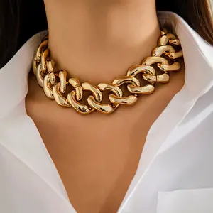 Punk Trend Cool Hip-hop Thick Chain Neck Chain Necklace Exaggerated Geometric Buckle Simple Necklace Jewelry