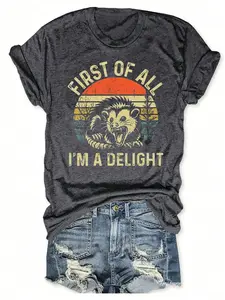 Women's Cute Koala Graphic T-Shirt, Vintage Sunset Print, Loose Casual Short Sleeve, Street Fashion, Daily Wear, Trendy Basic Clothing, Streetwear