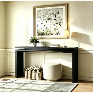 65 in Rectangular Rustic Solid Wood Veneer Console Table, Natural Wood Grain, Split-Profile Base, Farmhouse Style Entryway Table for Living Room, Hallway, Console Table Entryway