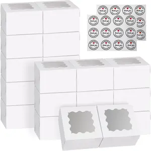 White Cake Boxes,3.39'x3.39'x2.48'  White Bakery Boxes with Window, Disposable Cake Containers with Lids for Cake, Donuts, Pies, Cookies, Wedding, Birthday, Party