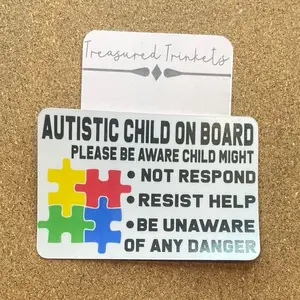 Autistic Child On Board Sticker for Car Window - Autism Awareness Decal with Important Notes