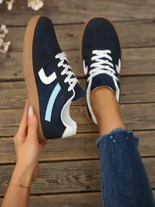 Women's Fashion Casual Sports Shoes, Sneaker, Colorblock Design, Velvety Texture, Anti-Slip Rubber Sole, Soft Elastic Foot Feel, Versatile Daily Wear
