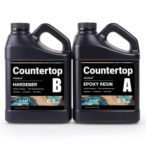 POURLA Countertops Clear Epoxy Resin 1 Gallon Kit Heat-Resistant Easy 1:1 Ratio for Tabletop Bar Top Surface Coating Wood Slabs & DIY Art Craft Projects