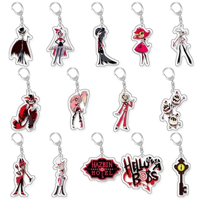 Anime Charlie Morningstar Vaggie AD Alastor 3 Vees Cosplay Costume Key Pendant Props Acrylic Keychain Keyring