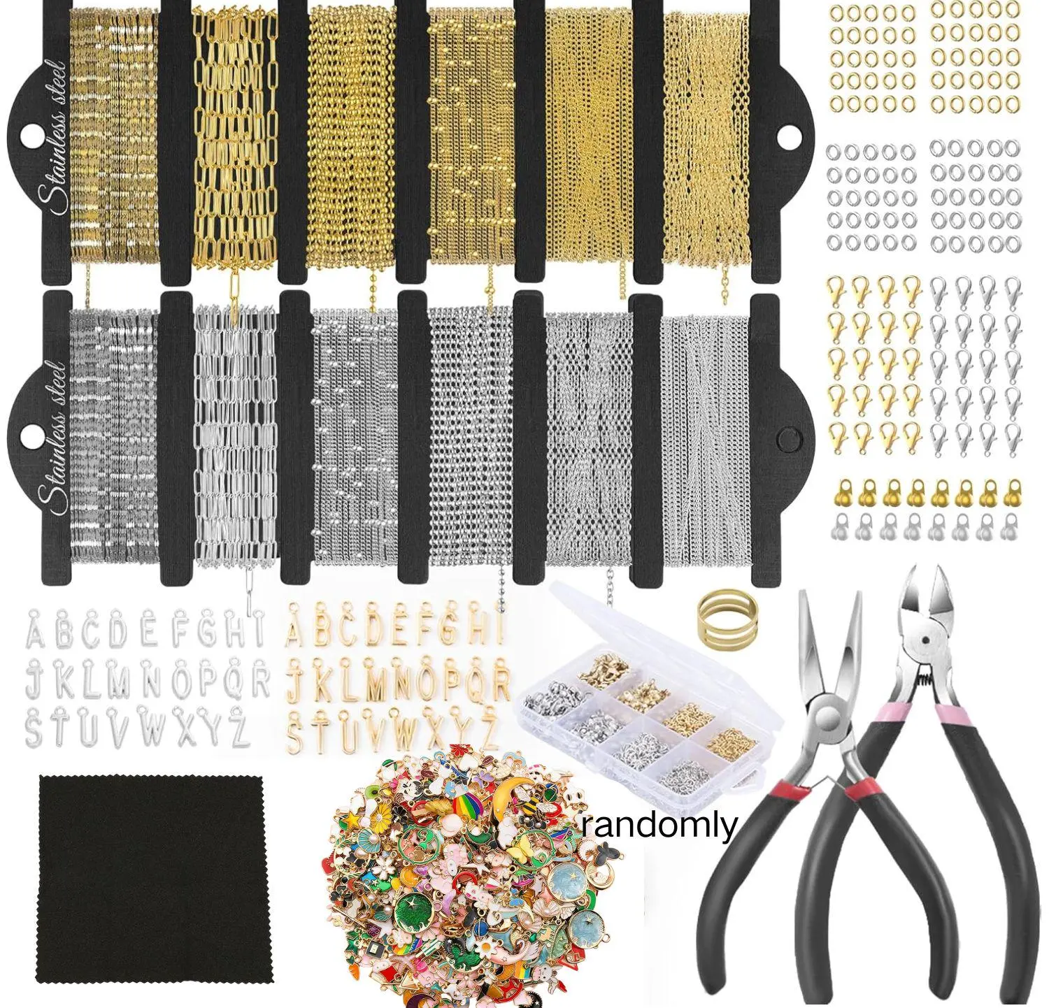 18K Gold 59FT 12Roll Necklace Chain Kit for Jewelry Making | with Charms/Pliers/Jump Rings/Lobster Clasps Accessories for DIY Bracelet & Necklace Making, Festival Gifts(Gold & Silver)