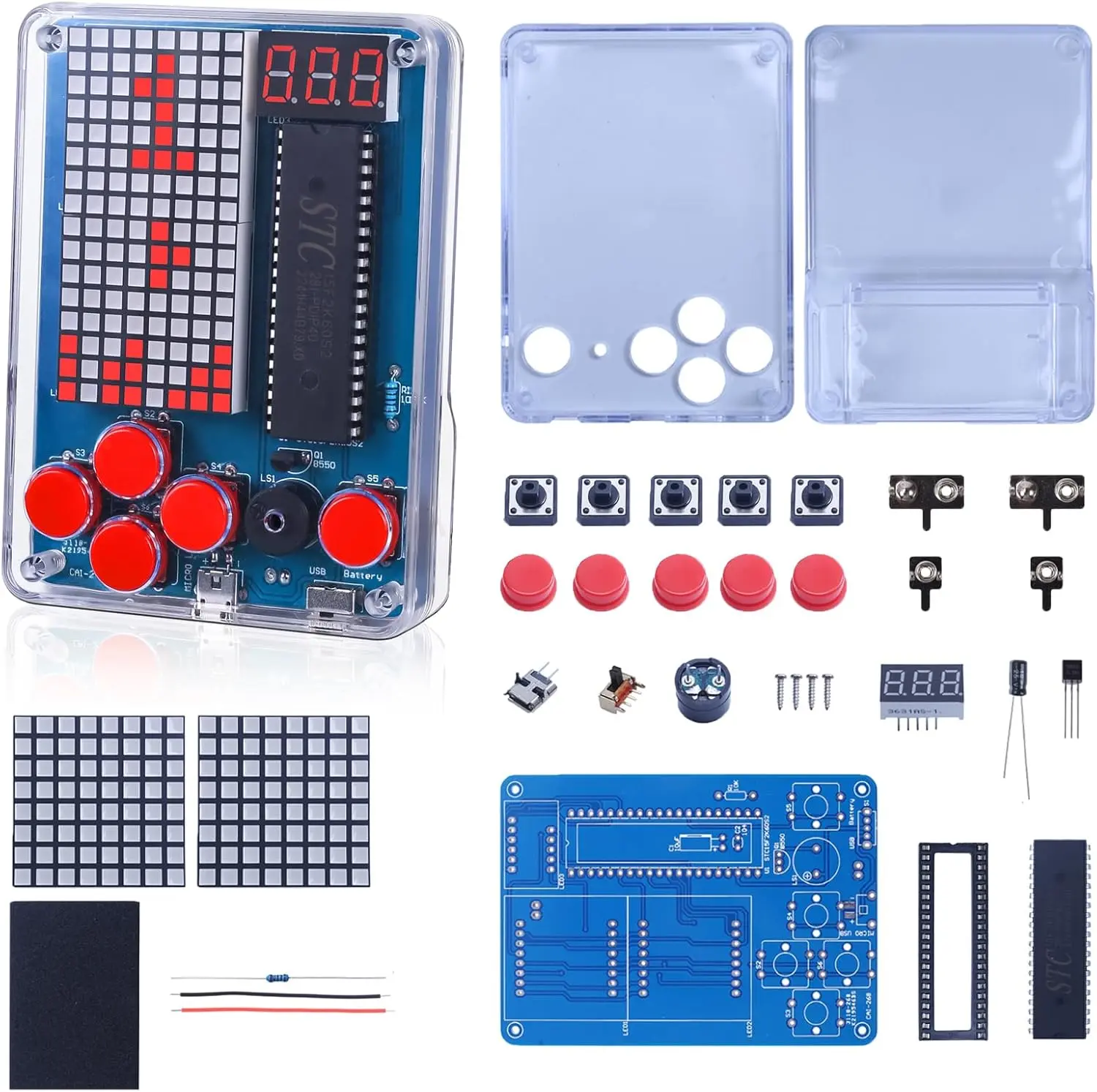 DIY Game Soldering Kit, Four Retro Games Electronics Learning Soldering Project Kit, with Brightness Adjustable Music Switch for STEM Education High School