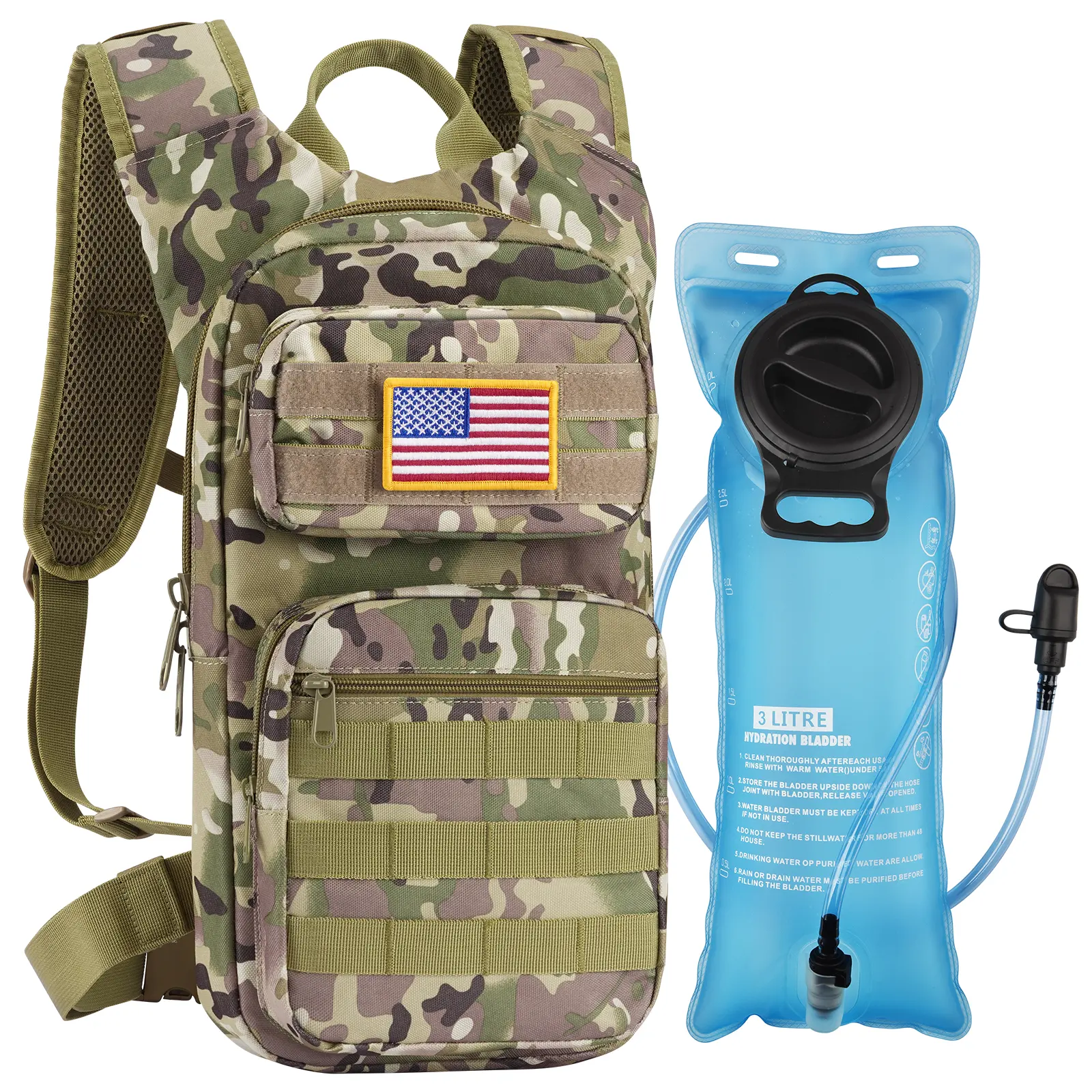 【Holiday Haul Deal】Tactical Molle Hydration Backpack with 3L TPU Water Bladder for Hiking Biking Running and Climbing 9 Pockets 900D Nylon Material BPA Free Outdoor Sports Gear