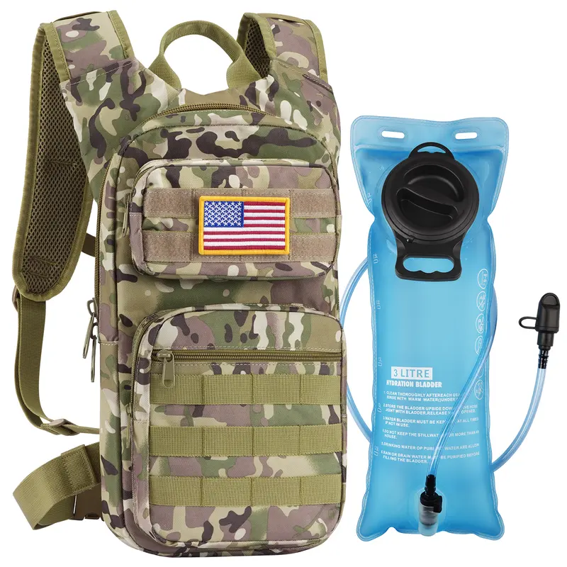【Holiday Deal】Tactical MOLLE Hydration Backpack with 3L BPA-Free TPU Water Bladder, 9 Pockets, 900D Nylon, Padded Shoulder-Waist Straps, Lightweight, Breathable, Functional Multi-Compartment Storage Tactical Gear & Accessories for Hiking, Biking