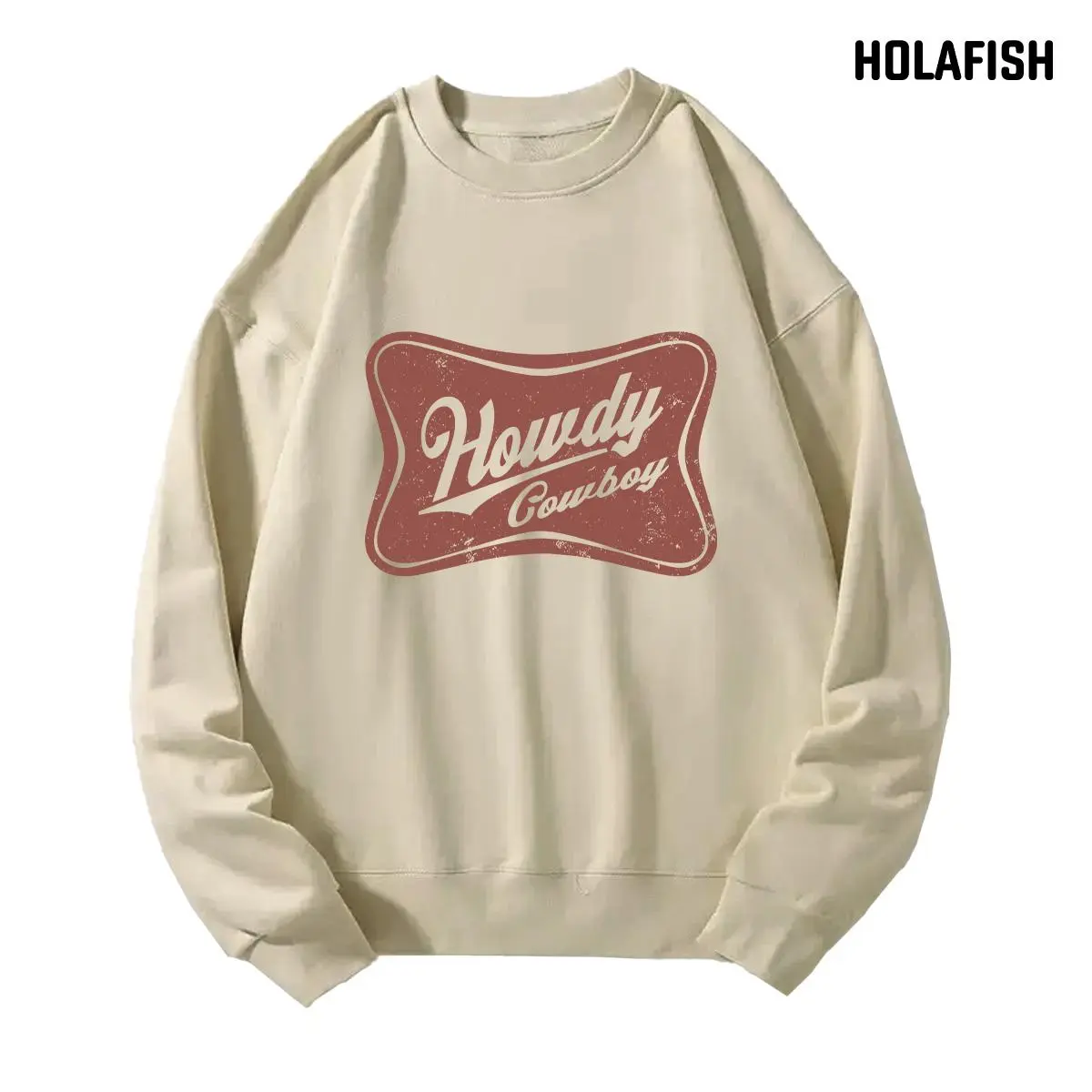 Holafish Women's Retro Oversized Fleece Sweatshirt - Vintage Logo Print, Long Sleeves, Comfy Casual Everyday Top, Skin-Friendly Winter Wear, Festive Holiday Gift Idea
