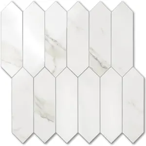 Glossy White Marble Backsplash  Peel and Stick, 12.8 x 12.8 Inch 10 Sheets Long Hexagon PVC Self Adhesive Mosaic Wall s Stick  Backsplash for Kitchen and Bathroom