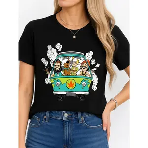 Scooby Doo Mystery Machine T-Shirt Black Casual Wear Personalized Unisex Women's Top Summer Comfortable Breathable Short Sleeve Tee Suitable For All Outfits Made In Usa
