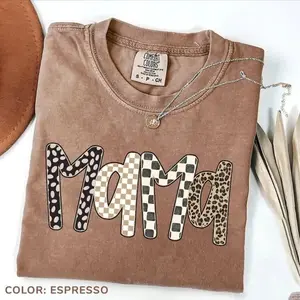 Leopard Mama Graphic Comfort Colors T-Shirt - Retro Checkered Mom Tee, Trendy Mother’s Day Shirt Inspired, Cute Neutral Mama Gift