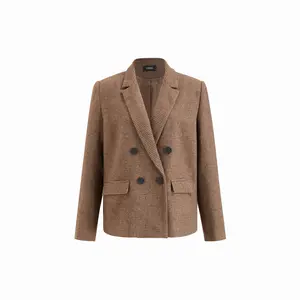 Cider Wool-blend Plaid Notched Collar Long Sleeve  Double Breasted Blazer SwimWeek