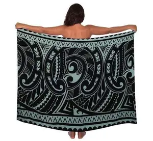 2 YARDS HAWAIIAN PRINT RAYON SARONG - Black/Grey Tribal