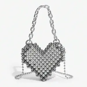 Women's Silver Heart Purse with Zipper Closure