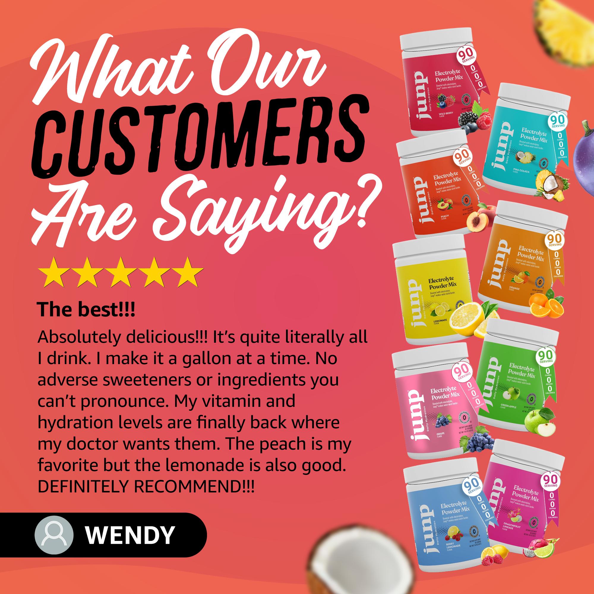 JUNP Electrolyte Hydration Powder Mix - Zero Sugar Zero Carb Daily Drink with Potassium & Salt for Energy Endurance Recovery Keto Friendly Calorie Free Electrolytes 9 Flavors Available 90 Servings Grape Flavor - Dietary