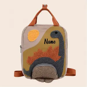 Children's Dinosaur Backpack Customized Name Embroidery Adjustable Shoulder Strap+Machine Washed Fabric Cartoon Design Suitable for Outdoor/Kindergarten/School
