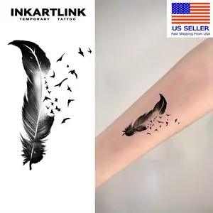 INKARTLINK Tattoo Tech, 2 Sheets Small Semi Permanent Tattoo, Adult Art Design Temporary Tattoos, Lasts 1-2 Weeks, Waterproof, Realistic Look, No Adhesive, No Reflection (Feather Design)