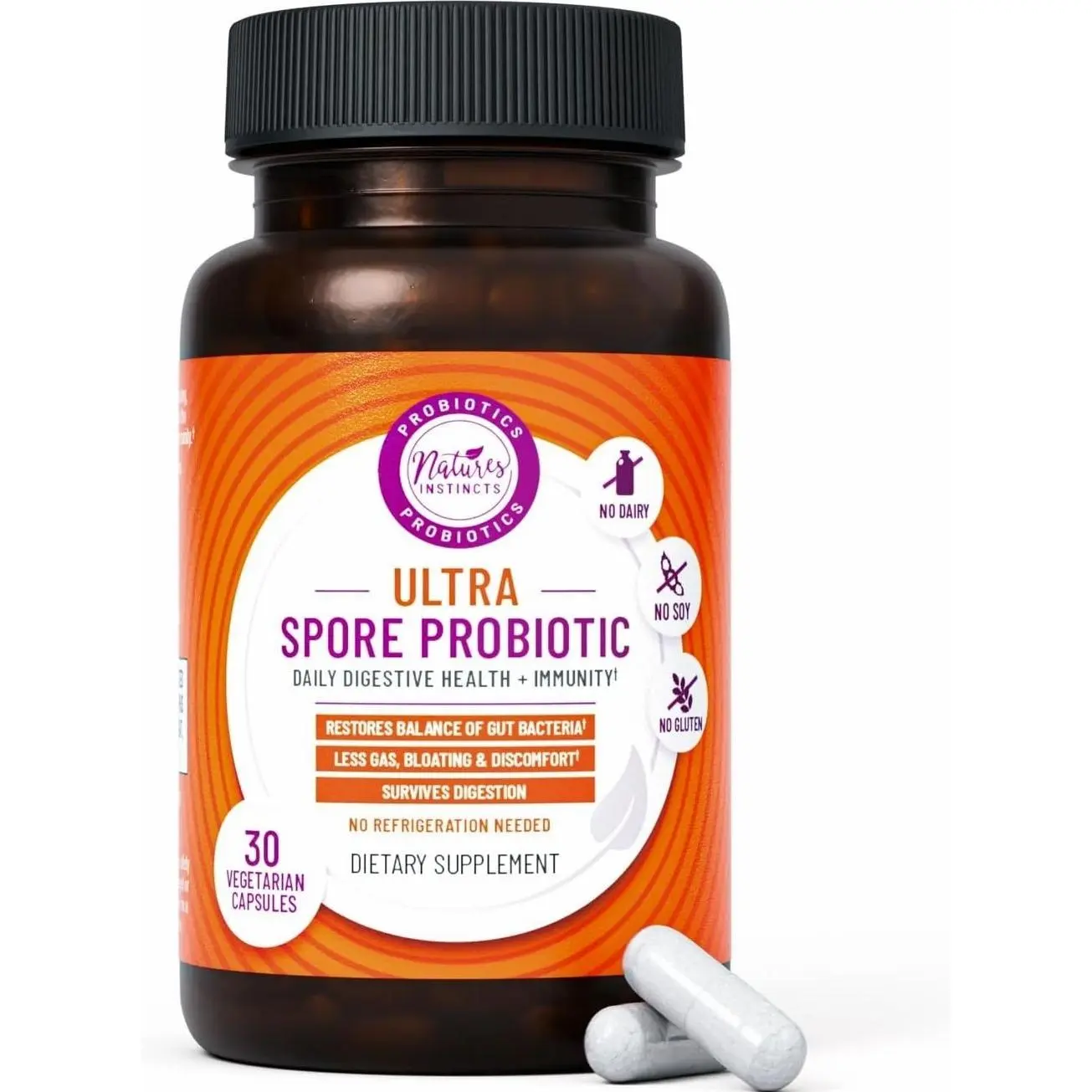 Ultra Spore Probiotic with Live Strains | Daily Soil Based Probiotic for Digestive Support & Gut Health | Soy-Free, Dairy-Free, Gluten-Free, Non-Refrigerated Probiotics, 30 Capsules