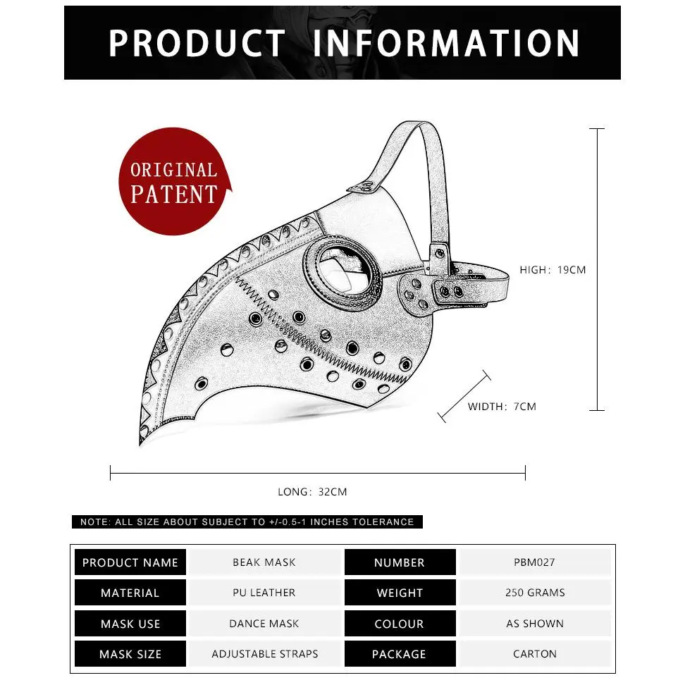 Steampunk Polyester Plague Doctor Mask with Long Beak, Unisex Headdress for Halloween, Cosplay, and Carnival Parties